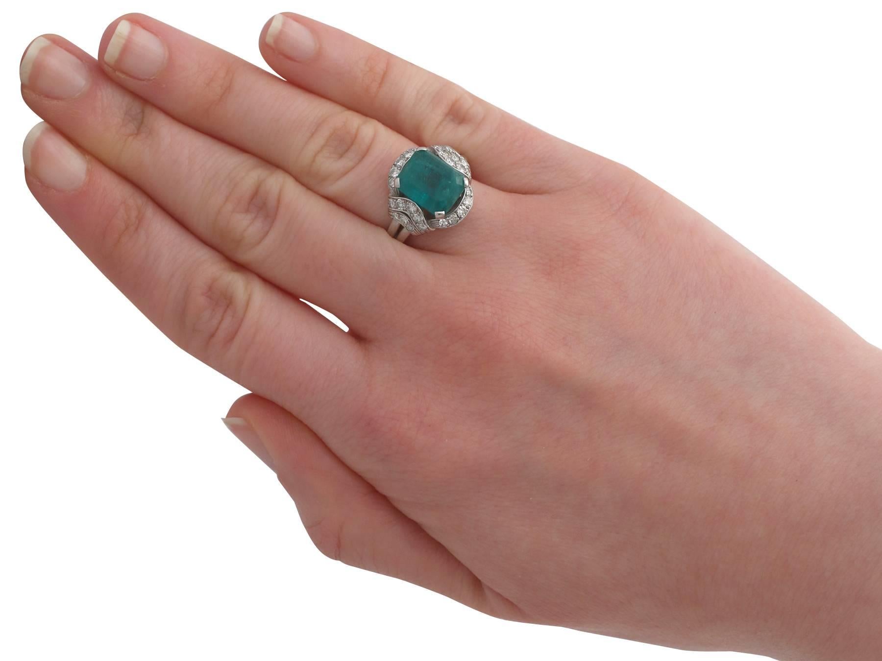 3.75 Carat Emerald Diamond Platinum Ring, 1950s 2