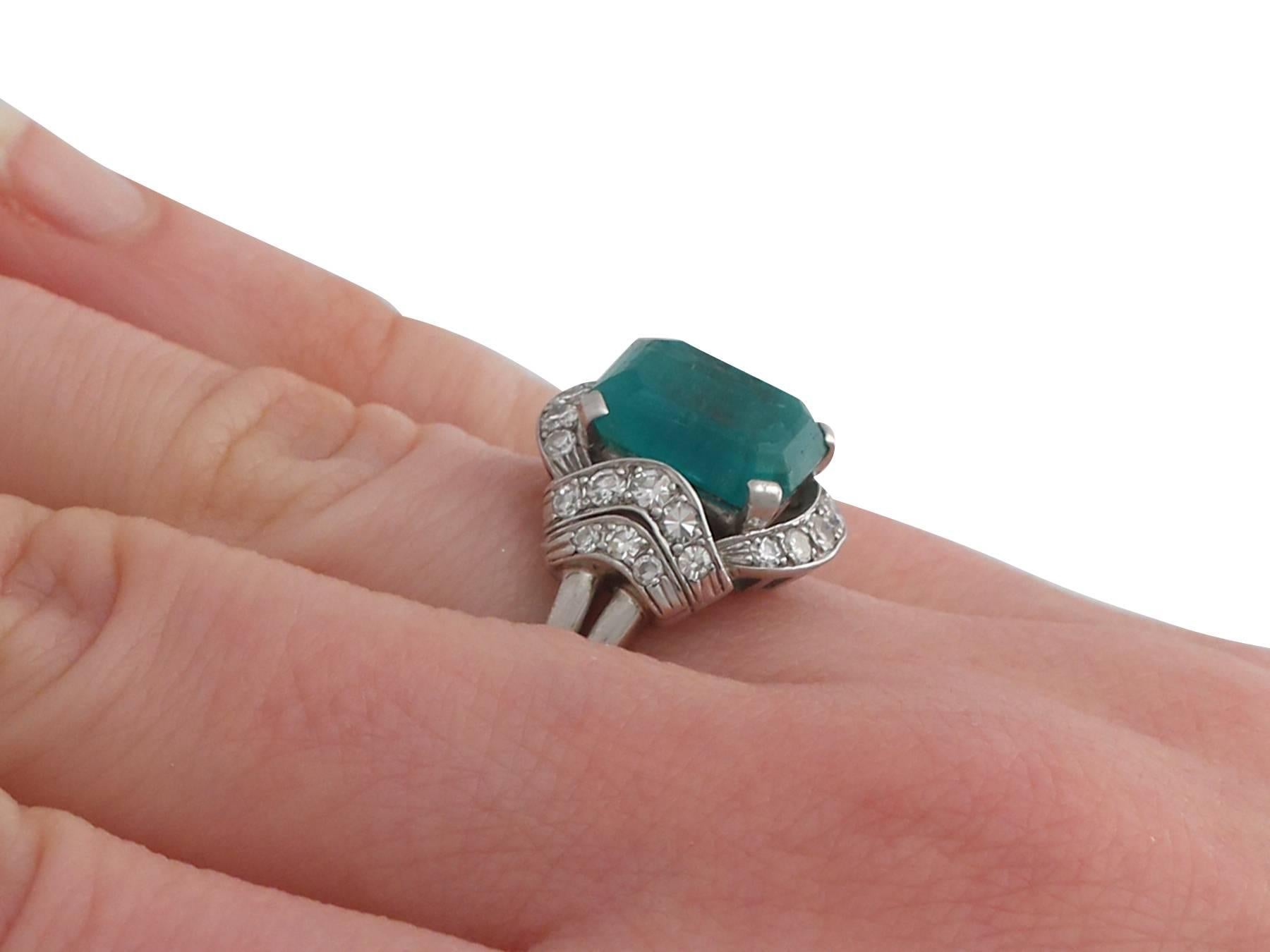 3.75 Carat Emerald Diamond Platinum Ring, 1950s 3