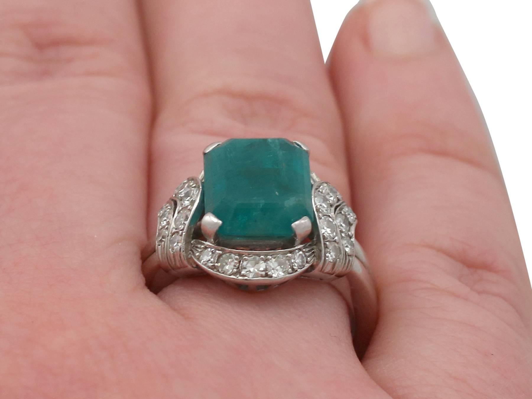 3.75 Carat Emerald Diamond Platinum Ring, 1950s 4