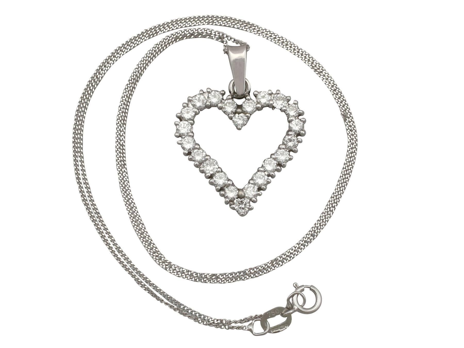 An impressive 1.05 carat diamond and 18 carat white gold heart pendant; part of our diverse vintage jewellery and estate jewelry collections.

This fine and impressive vintage heart pendant has been crafted in 18 ct white gold.

The pierced
