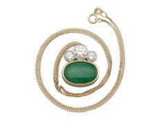 1980s 4.05 Carat Nephrite Jade and Diamond Yellow and White Gold Pendant