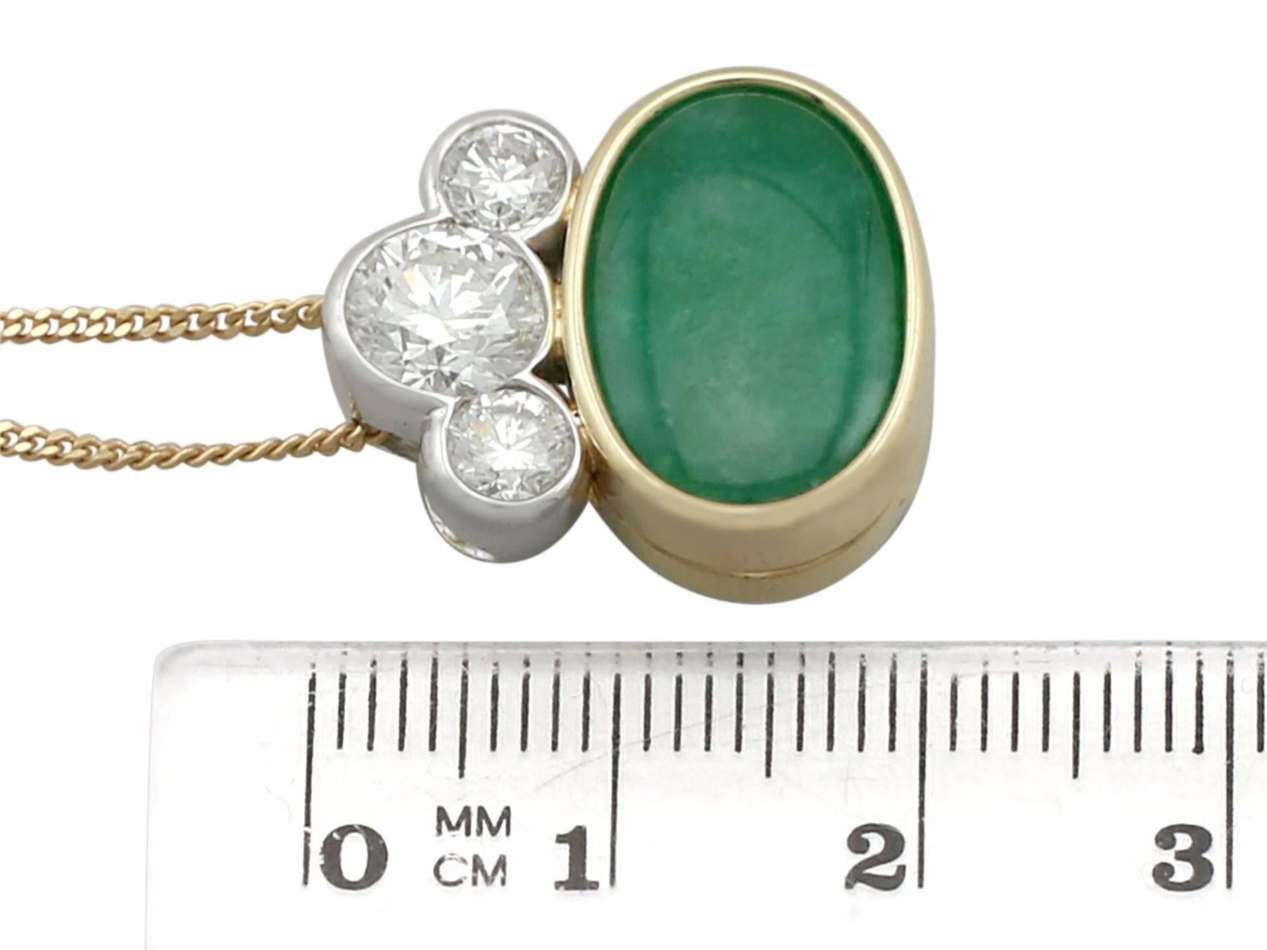 1980s 4.05 Carat Nephrite Jade and Diamond Yellow and White Gold Pendant 2
