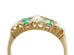 1890s Antique Victorian Diamond and Emerald Yellow Gold Ring