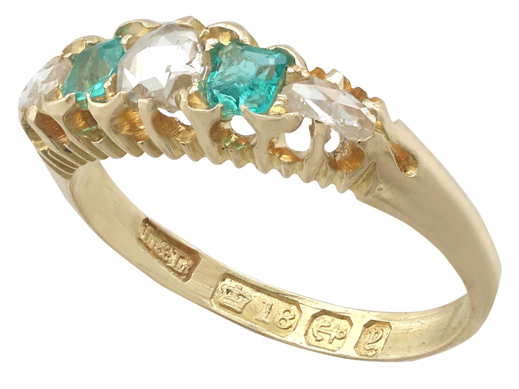 1890s Antique Victorian Diamond and Emerald Yellow Gold Ring In Excellent Condition In Jesmond, Newcastle Upon Tyne