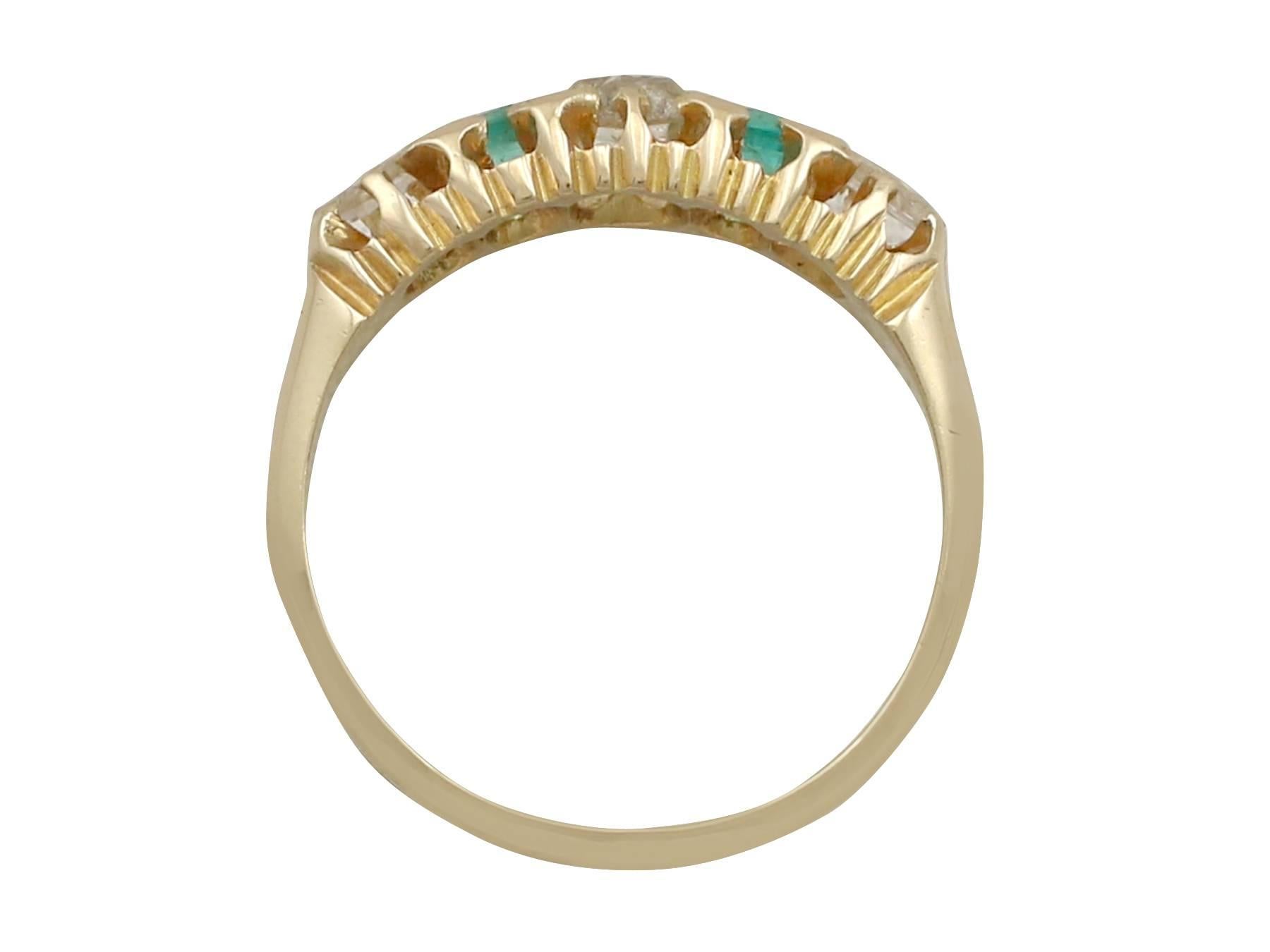 Women's or Men's 1890s Antique Victorian Diamond and Emerald Yellow Gold Ring