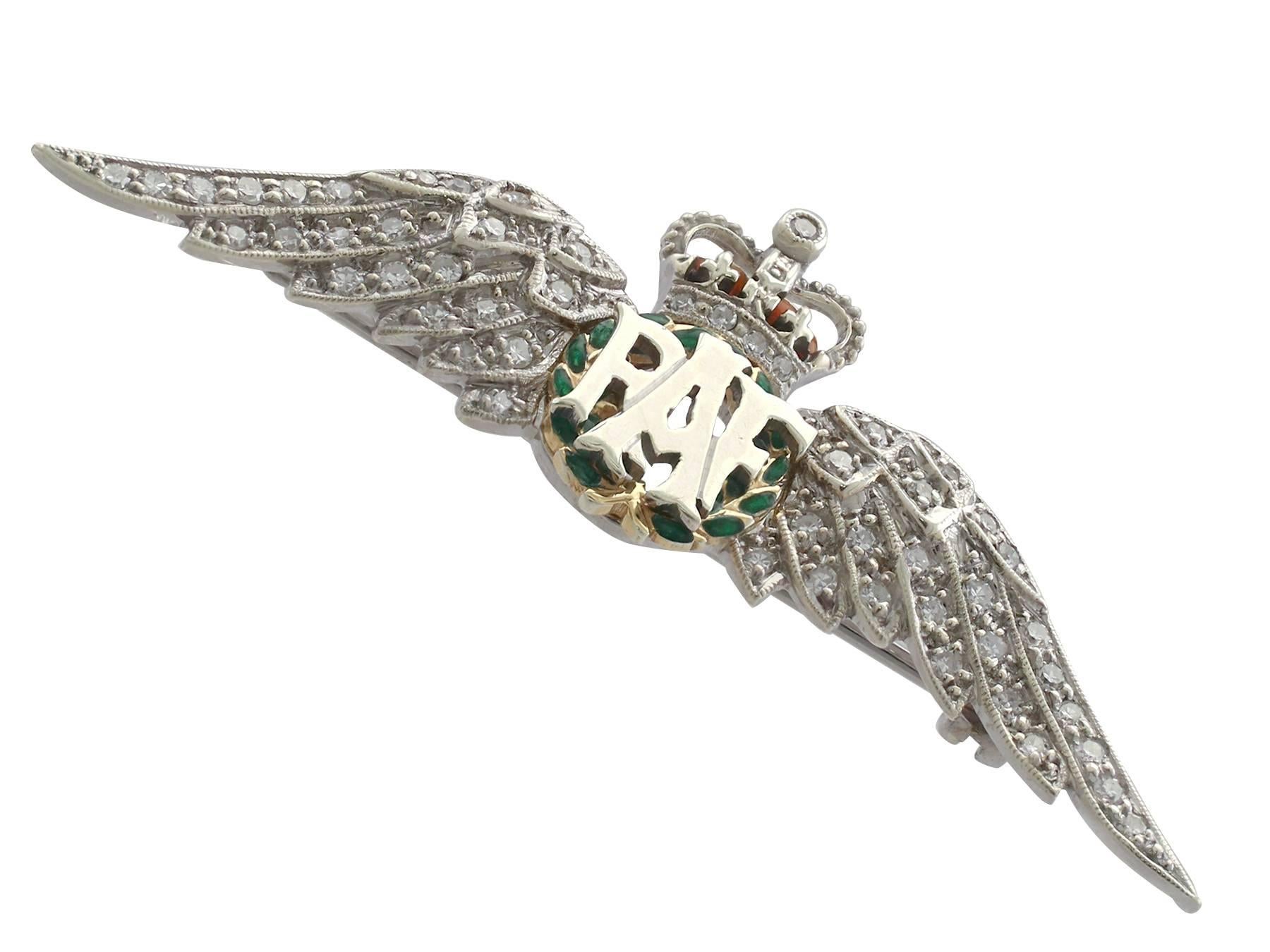 An impressive vintage 0.68 carat diamond and enamel, 9 carat white and 9 carat yellow gold 'RAF' brooch; part of our diverse vintage jewellery collections

This fine and impressive diamond brooch has been crafted in 9 ct yellow and white gold.

The