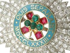 1940s Cartier 2.10 Carat Diamond Ruby Emerald Platinum Military Brooch