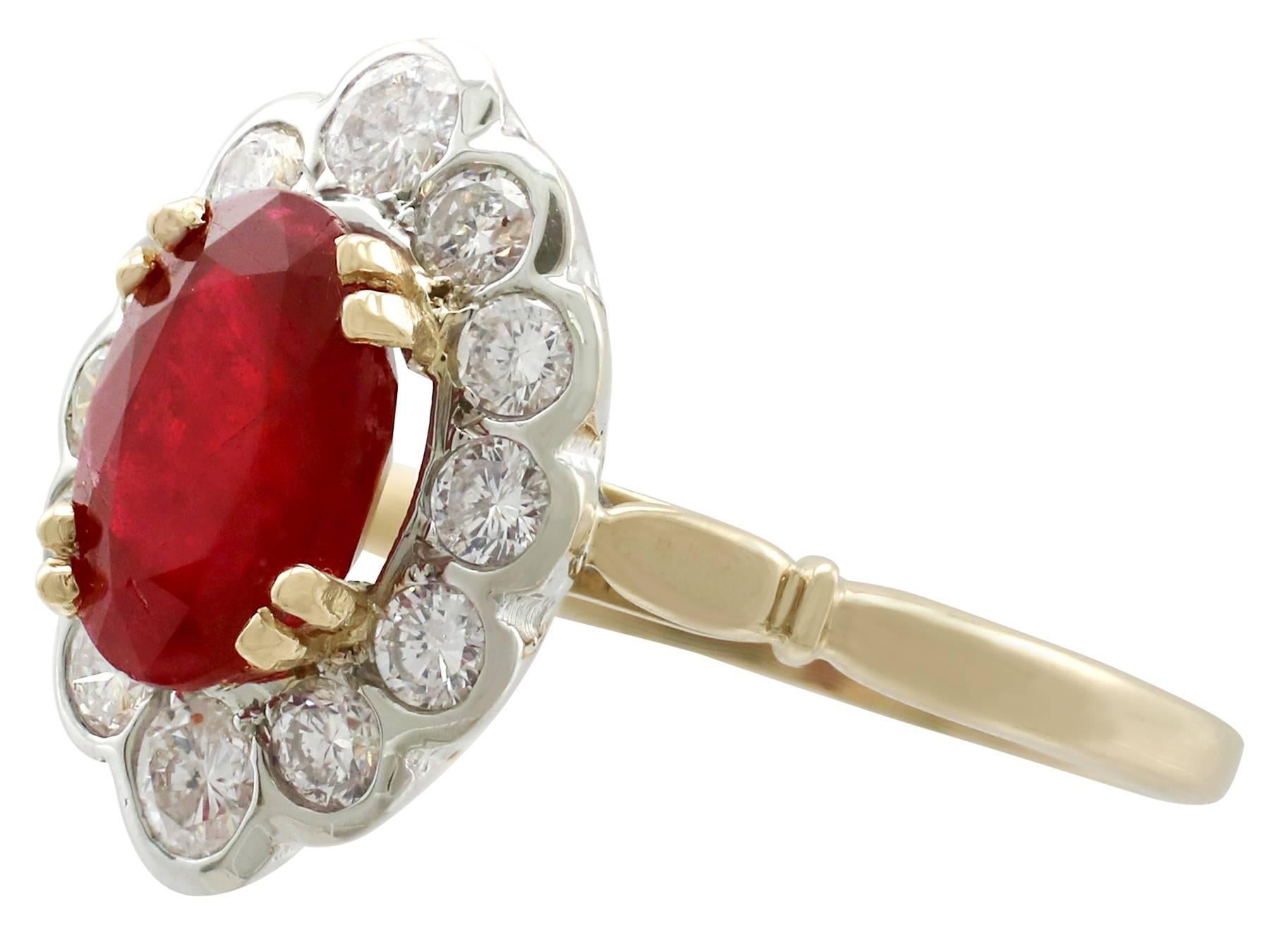 1950s 2.17 Carat Ruby and Diamond Yellow Gold Cocktail Ring In Excellent Condition In Jesmond, Newcastle Upon Tyne