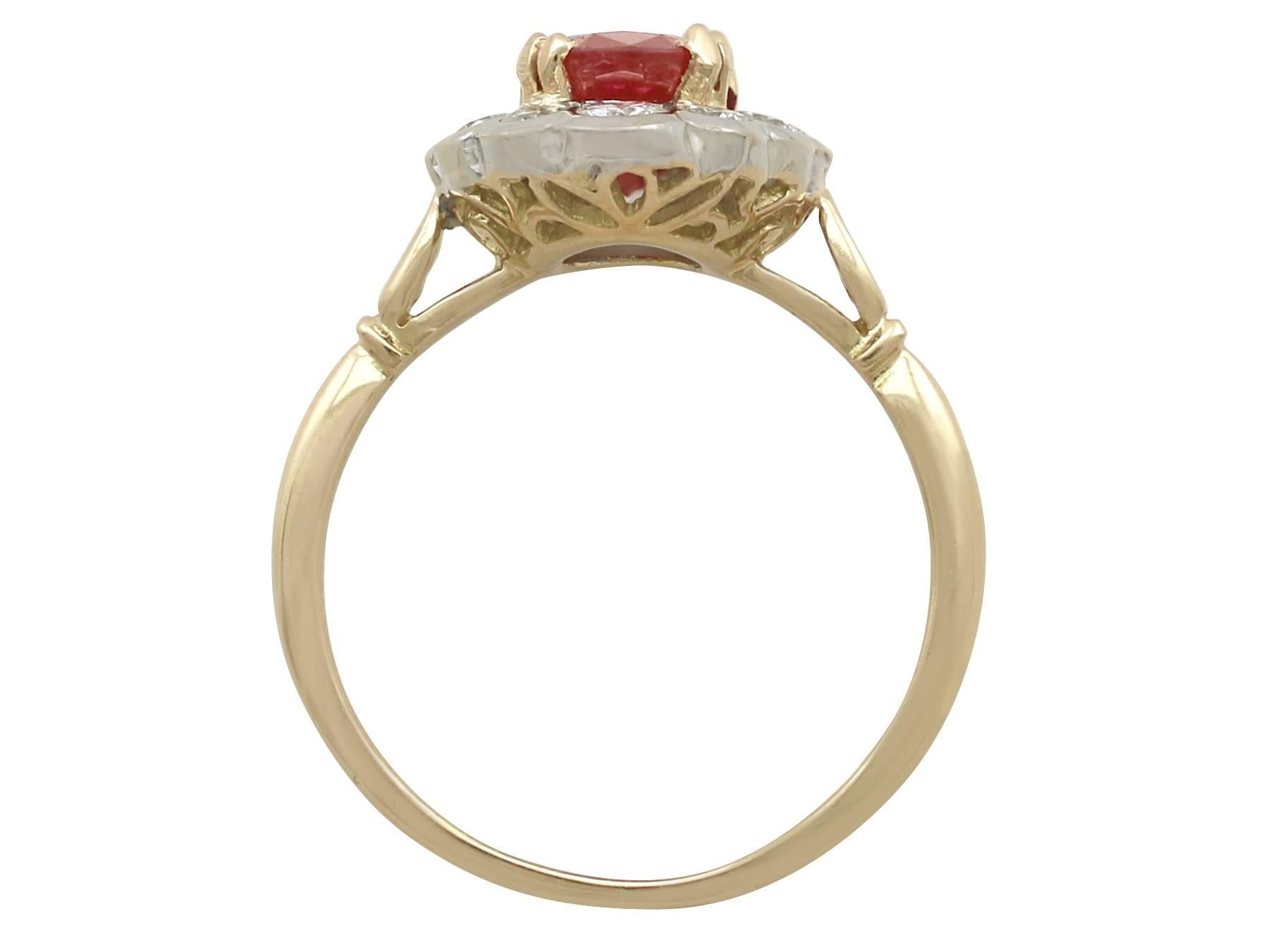 Women's or Men's 1950s 2.17 Carat Ruby and Diamond Yellow Gold Cocktail Ring