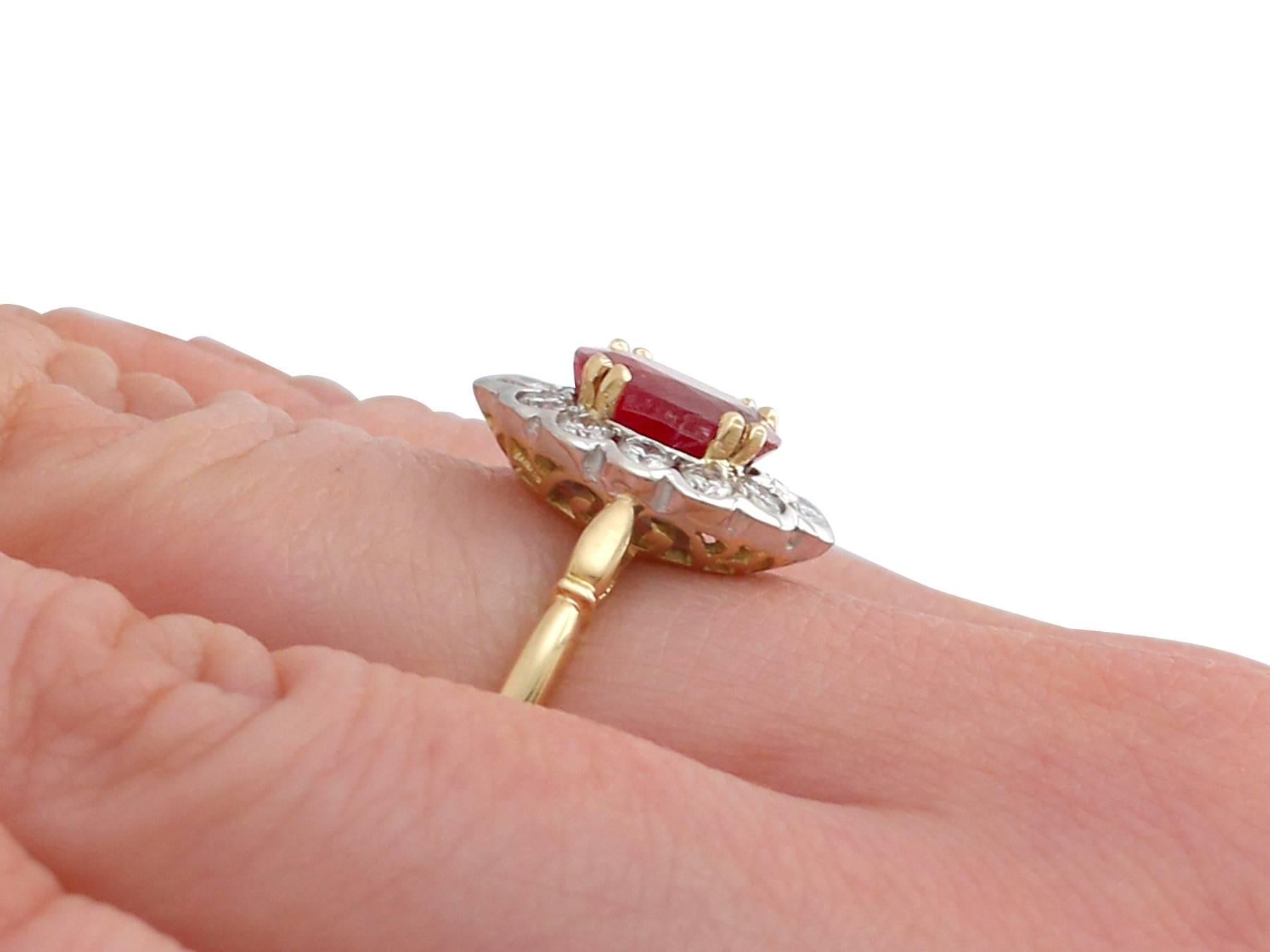1950s 2.17 Carat Ruby and Diamond Yellow Gold Cocktail Ring 3