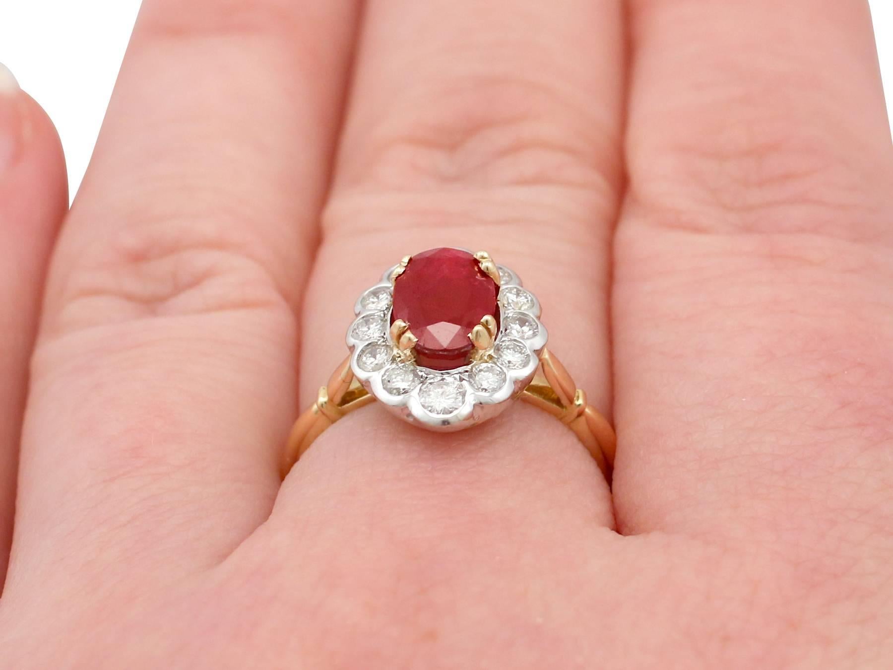 1950s 2.17 Carat Ruby and Diamond Yellow Gold Cocktail Ring 4