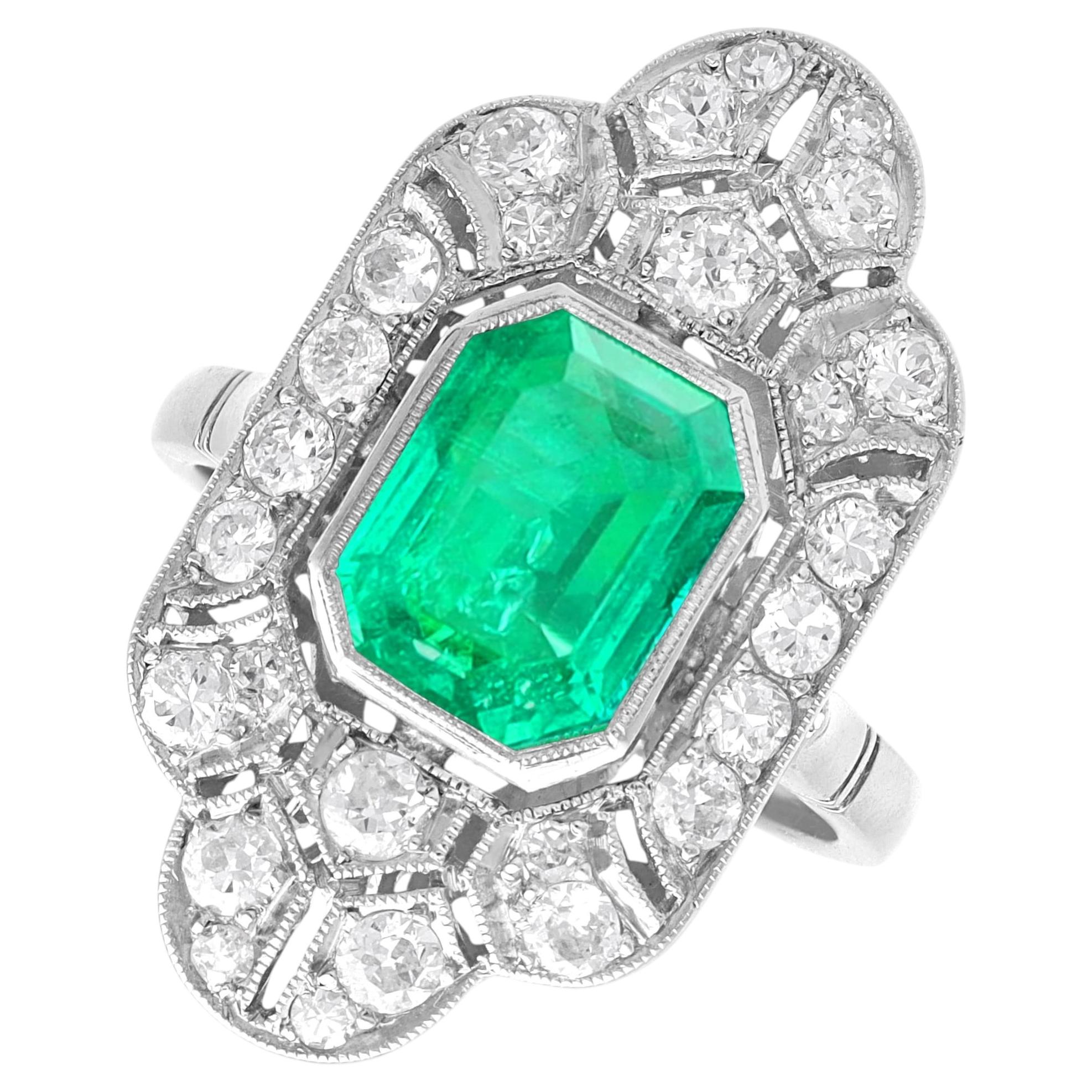 2.50 Carat Colombian Emerald 1.12 Carat Diamond Platinum Dress Ring Circa 1925