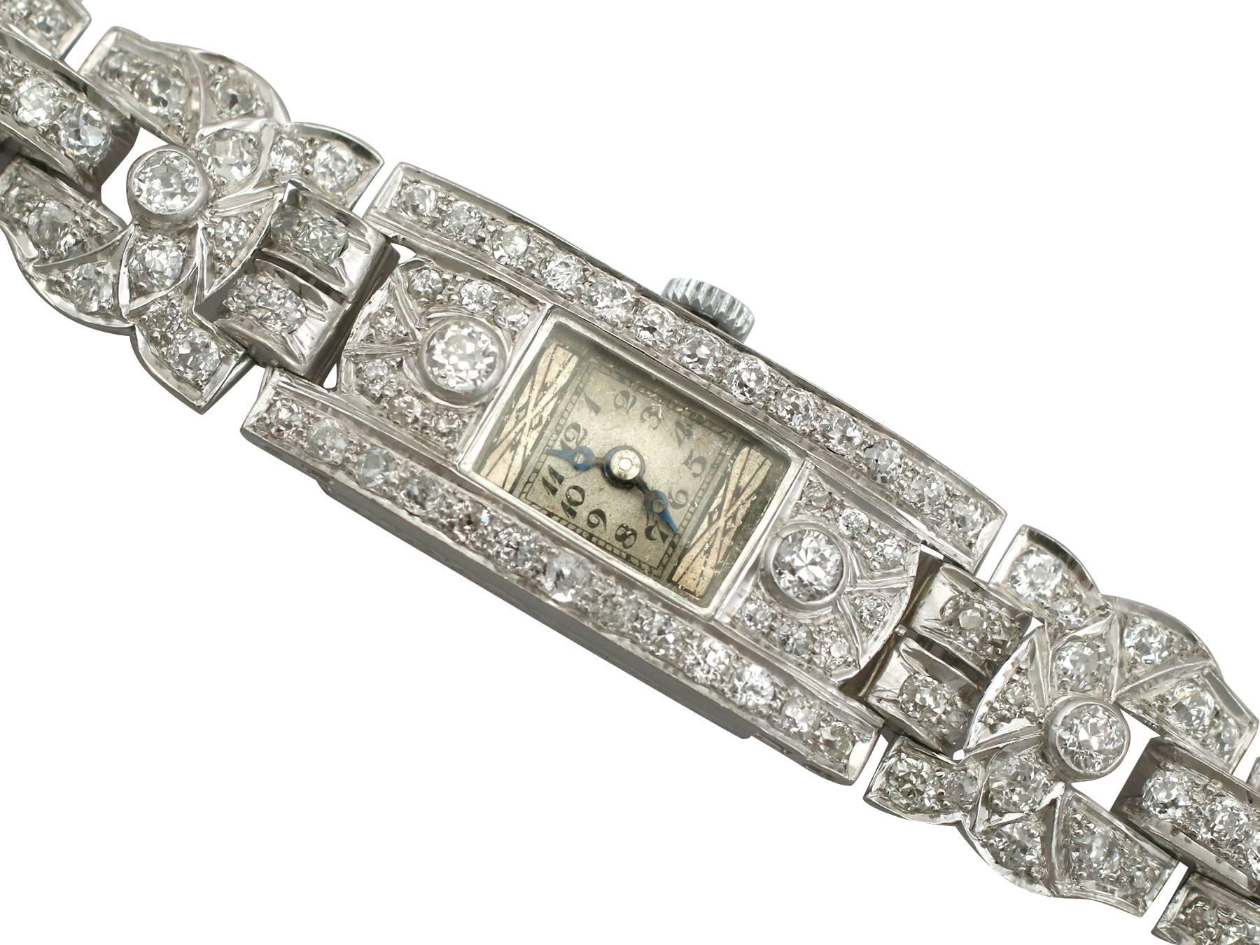 A stunning 6.96 carat diamond and platinum cocktail watch by 'Bucherer'; part of our diverse antique jewellery and estate jewelry collections.

This stunning, fine and impressive Bucherer ladies watch has been crafted in platinum.

This ladies