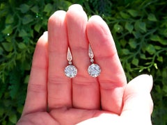 Antique 3.90 Carat Diamond 18k Yellow Gold Solitaire Drop Earrings Circa 1910