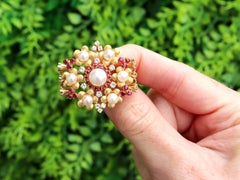 Pearl 0.75 Carat Ruby 0.42 Carat Diamond 18k Yellow Gold Brooch Circa 1950