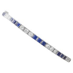 1.75 Carat Sapphire and 1.60 Carat Diamond Platinum Line Bracelet Circa 1930
