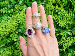 Anello in platino in stile Art Déco con zaffiro di Ceylon da 8,10 carati e diamante da 1,30 carati