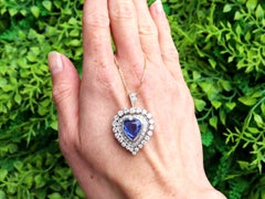 5.60 Carat Ceylon Sapphire and 2.55 Carat Diamond 14k Yellow Gold Heart Pendant