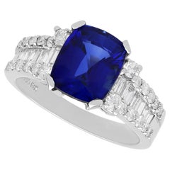 GIA Certified 3.76 Carat Sapphire 1.75 Carat Diamond 18k White Gold Ring