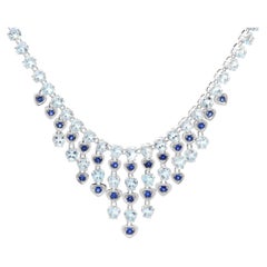 1.57 Carat Sapphire and 38.20 Carat Aquamarine 18k White Gold Fringe Necklace