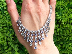 1.57 Carat Sapphire and 38.20 Carat Aquamarine 18k White Gold Fringe Necklace