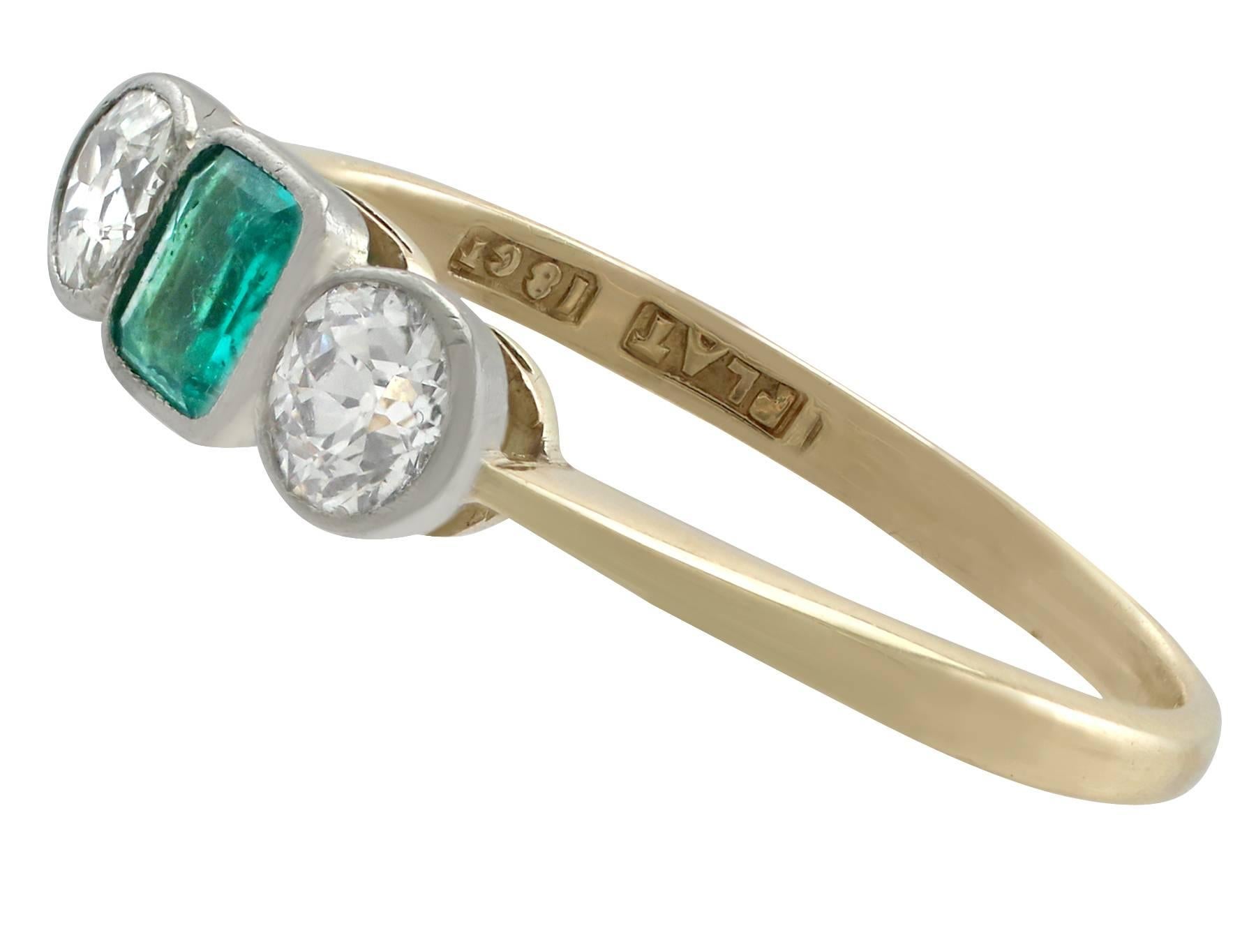Women's or Men's 1920s Emerald and Diamond Yellow Gold Trilogy Ring