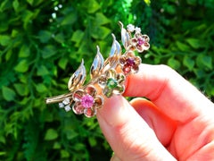 Cartier Garnet Peridot Spinel Diamond 9k Yellow Gold Brooch Circa 1925