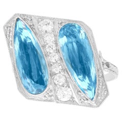 Antique 6.45 Carat Aquamarine and 0.48 Carat Diamond Platinum Ring Circa 1920