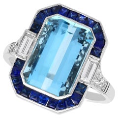 Platinring mit einem 2,62-Karat-Aquamarin, einem 0,96-Karat-Saphir und einem 0,28-Karat-Diamanten
