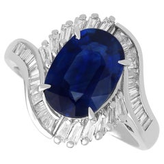 3.32 Carat Sapphire and 0.73 Carat Diamond Platinum Cluster Ring Circa 2010