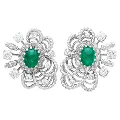 3 Carat Emerald 4.26 Carat Diamond Platinum and Palladium Earrings Circa 1945