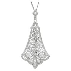 Antique Art Deco 1.23 Carat Diamond and 14k White Gold Pendant Circa 1920