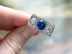 Antique 3 Carat Sapphire and 1.71 Carat Diamond Rectangular Ring in Platinum