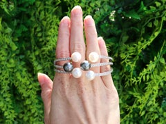 Cultured Pearl and 4.50 Carat Diamond 14k White Gold Bangle Circa 2000