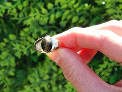 2.21 Carat Tiger's Eye and 0.43 Carat Diamond 18k Yellow Gold Ring Circa 1940