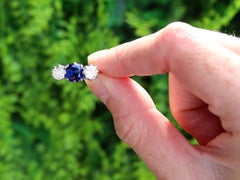 1.60 Carat Basaltic Sapphire and 0.98 Carat Diamond 18k Yellow Gold Trilogy Ring