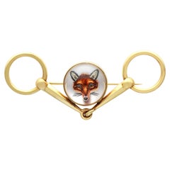 Antique Rock Crystal and 14k Yellow Gold Fox Brooch Circa 1890