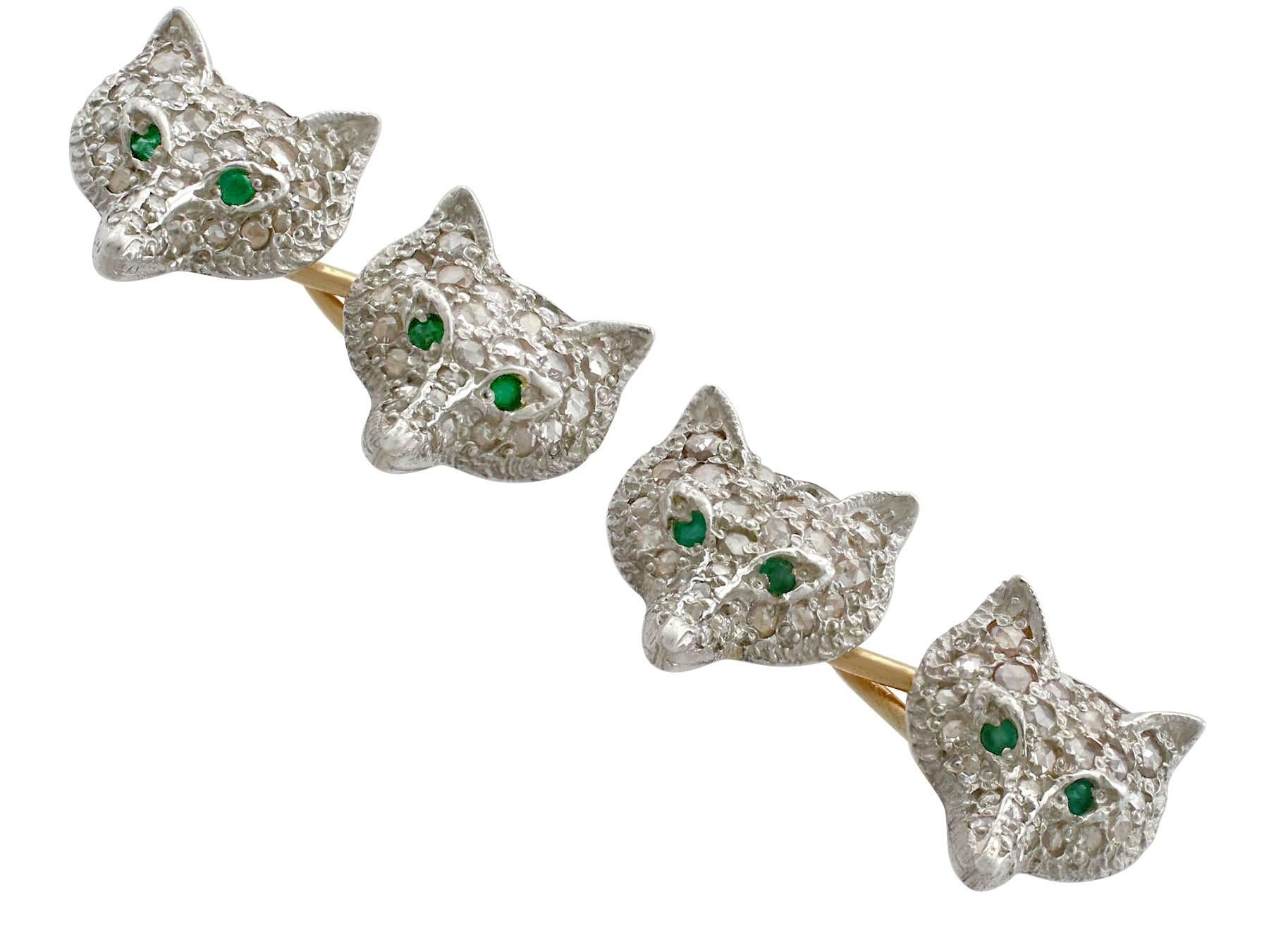An impressive pair of contemporary 0.58 carat diamond and 0.08 carat emerald, silver gilt 'fox head' cufflinks; part of our diverse men's jewellery collections.

These fine and impressive fox head cufflinks have been crafted in silver.

Each link
