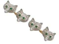 Diamond and Emerald Silver Fox Head Cufflinks