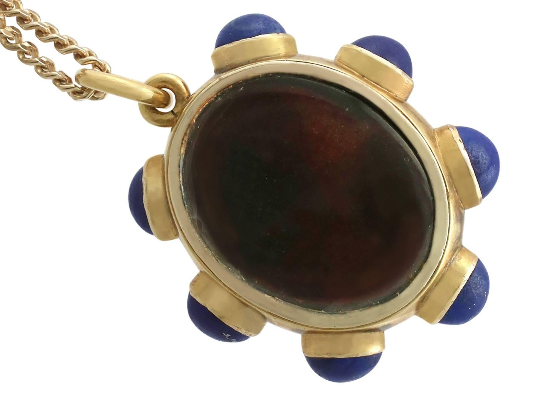 Women's 1890s Rock Crystal Lapis Lazuli 18 Karat Yellow Gold Pendant by 'Garrard'