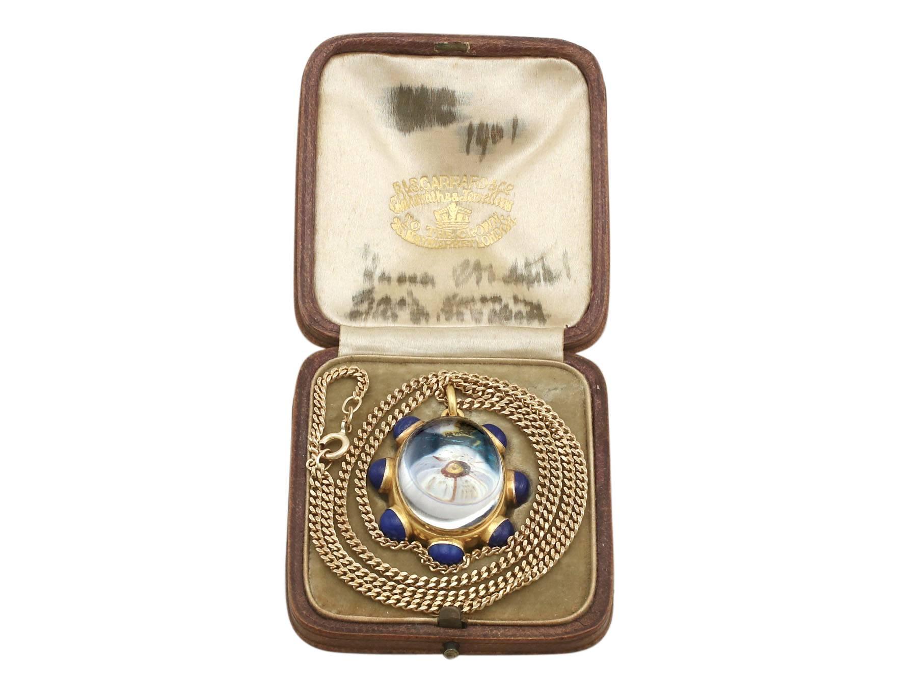 1890s Rock Crystal Lapis Lazuli 18 Karat Yellow Gold Pendant by 'Garrard' 1