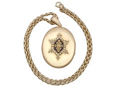 1890s Antique Victorian Diamond and Seed Pearl Enamel and Yellow Gold Locket