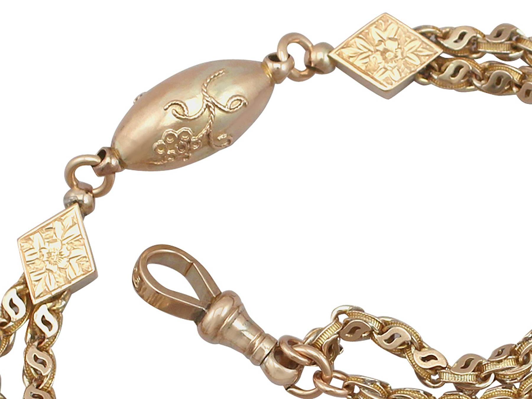 Victorian 1890s Antique Yellow Gold Albertina Watch Chain