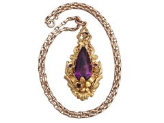 1880s Antique 13.30 Carat Amethyst and Yellow Gold Pendant