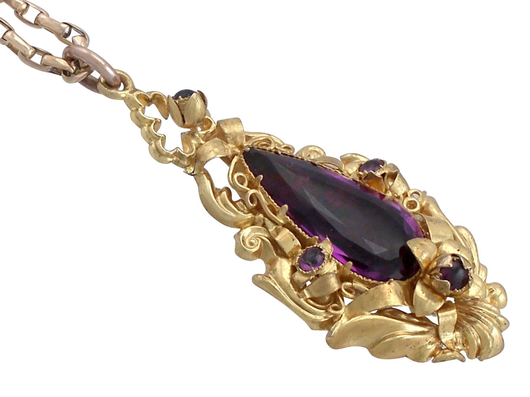 1880s Antique 13.30 Carat Amethyst and Yellow Gold Pendant In Excellent Condition In Jesmond, Newcastle Upon Tyne