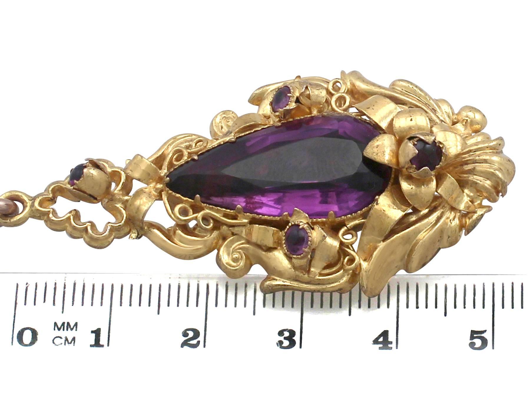 1880s Antique 13.30 Carat Amethyst and Yellow Gold Pendant 2