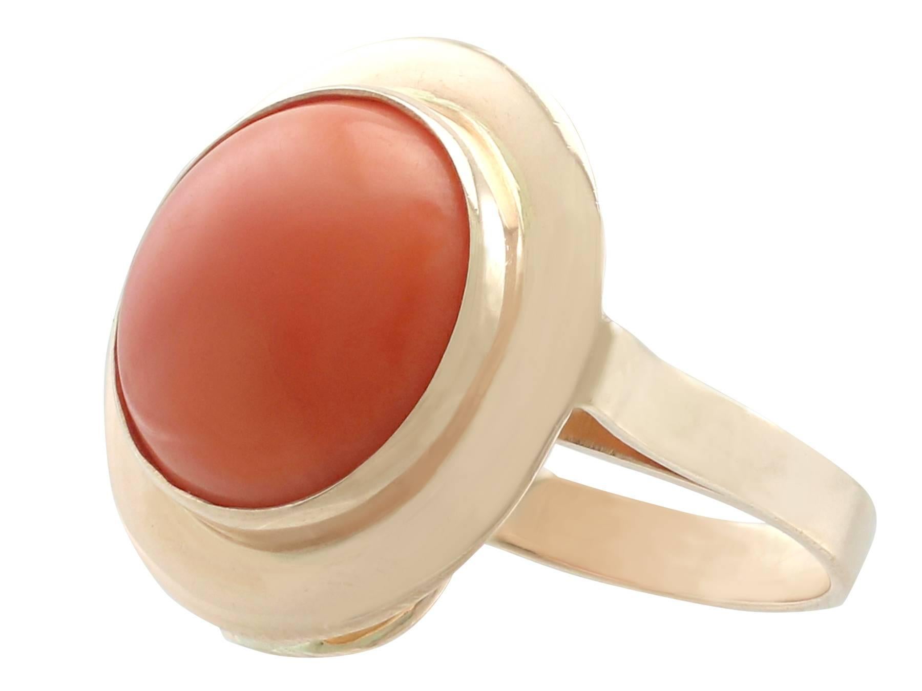 Women's or Men's 4.50 Carat Red Coral and Yellow Gold Cocktail Ring, circa 1945