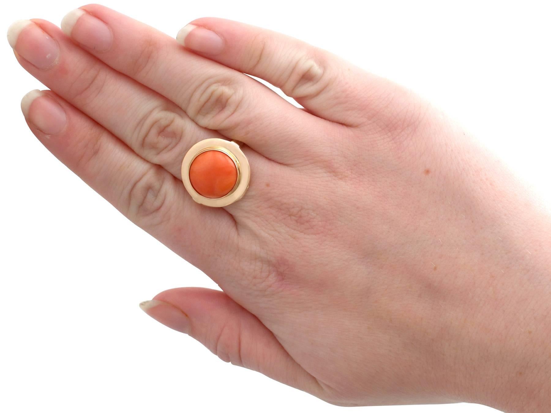 4.50 Carat Red Coral and Yellow Gold Cocktail Ring, circa 1945 3