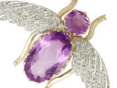 Antique Victorian 8.19 Carat Amethyst and Diamond Yellow Gold Insect Brooch