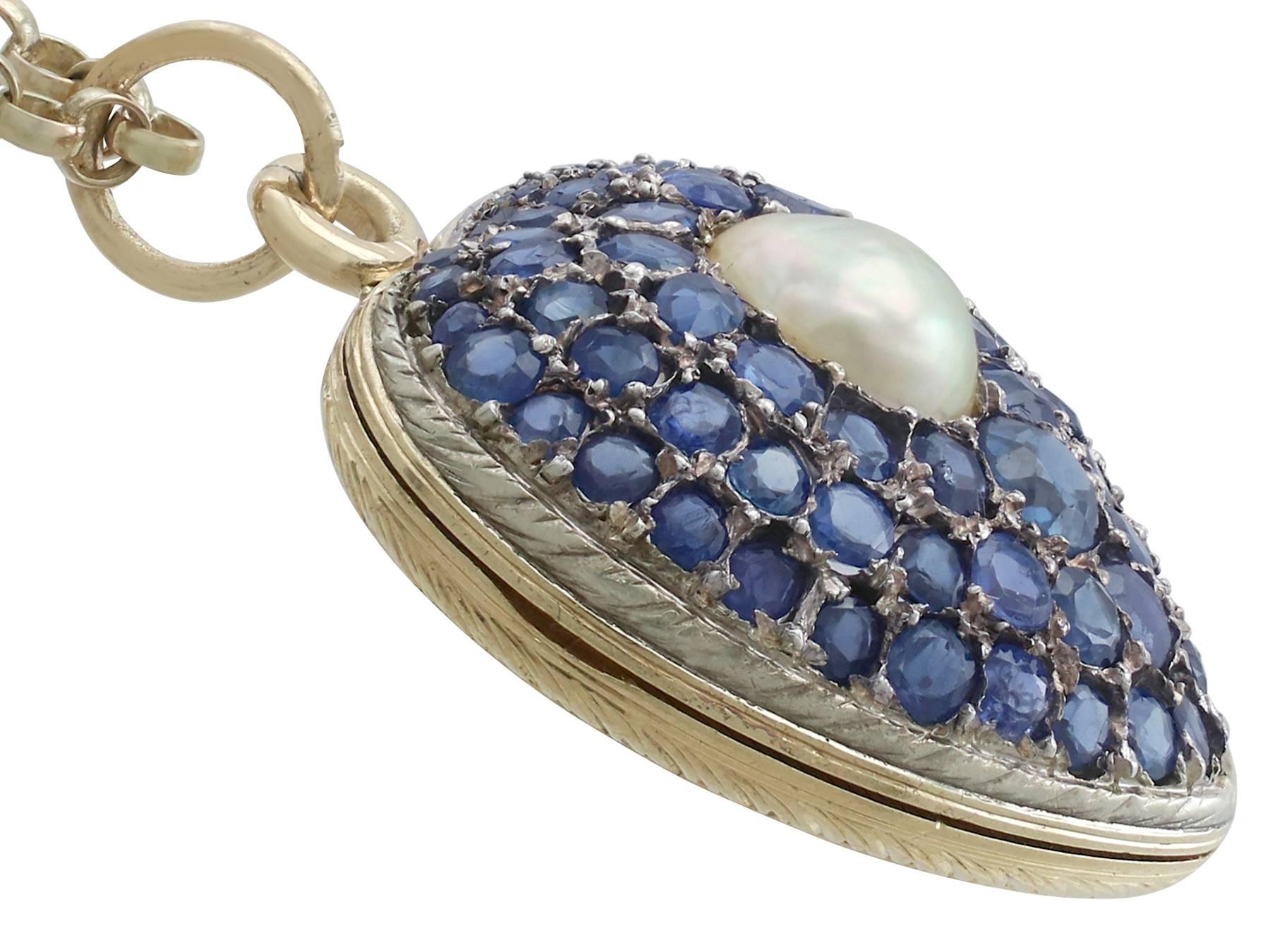 Women's Antique Pearl and 3.49 Carat Sapphire 18 Karat Yellow Gold Heart Locket